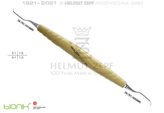 ZEPF-BIONIK, GRACEY SPECIAL KÜRETTE 1/2 M5 MIT CA 3MM LÄNGEREM 1ER SCHAFT GELB EINSÄTZE AUSWECHSELBAR | 199786