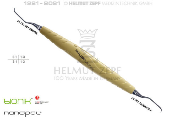 ZEPF-BIONIK, SPEZIAL KÜRETTE, GRACEY 1/2 M5 MIT CA 3MM LÄNGEREM 1ER SCHAFT GELB EINSÄTZE AUSWECHSELBAR, NANOPAL-COATING | 199790