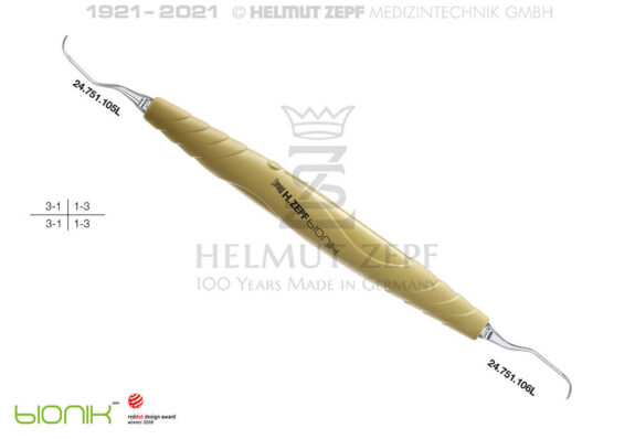 ZEPF-BIONIK, UNIVERSAL KÜRETTE, LANGER,L 5/6 FÜR DEN FRONTZAHNBEREICH EINSÄTZE AUSWECHSELBAR, GELB | 199792