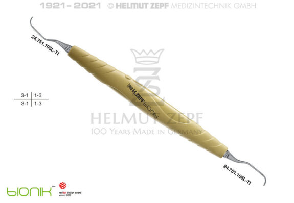 ZEPF-BIONIK, UNIVERSAL KÜRETTE, TITAN-EINSÄTZE, LANGER 5/6, GELB EINSÄTZE AUSWECHSELBAR | 199794