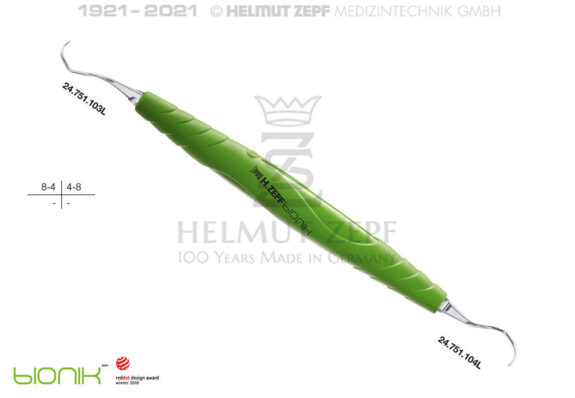 ZEPF-BIONIK, UNIVERSAL KÜRETTE, LANGER FIG.3/4, GELBGRÜN EINSÄTZE AUSWECHSELBAR | 199848