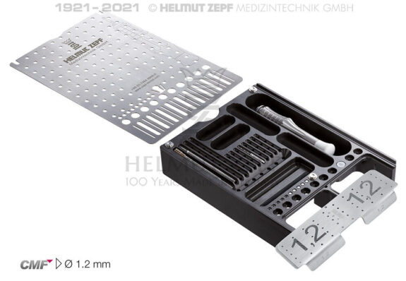 CMF SET BOX GROSS Ø 1,2MM TITANSCHRAUBE MIT SCHRAUBENDREHER, KLINGE, KERNLOCH- BOHRER, PIN-APPLICATOR UND | 201064