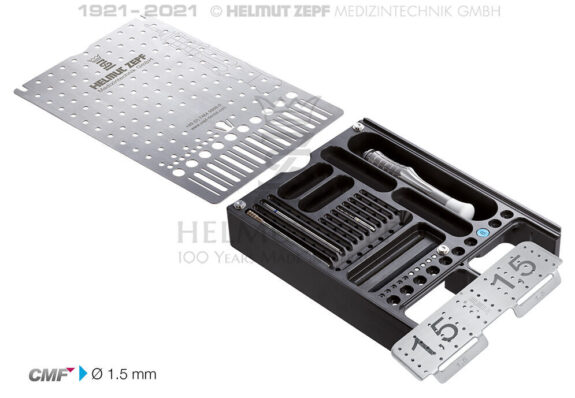 CMF SET BOX GROSS Ø 1,5MM TITANSCHRAUBE MIT SCHRAUBENDREHER, KLINGE, KERNLOCH- BOHRER, PIN-APPLICATOR UND | 201066