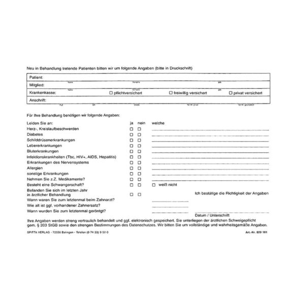 Anamnese Formular A5 181 Block | 304868