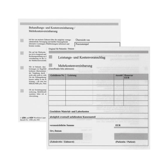 Formular ZHK Plus 002 Kostenvereinb.25St | 294783